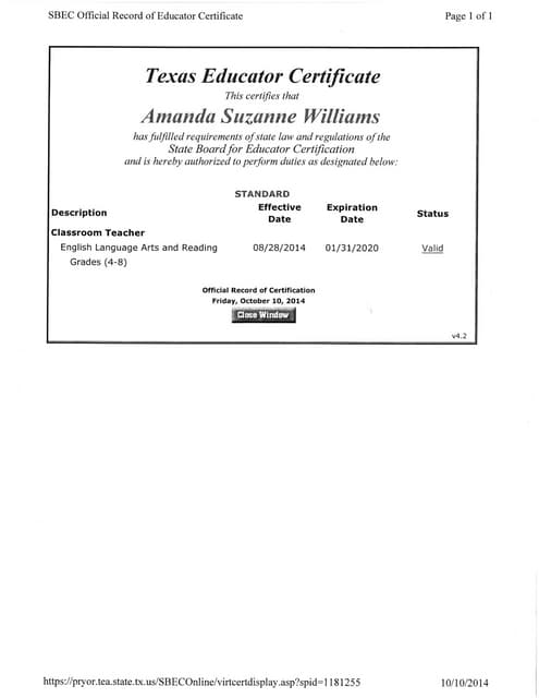 Texas Teaching Certificate PDF Texas Teaching Certificate PDF