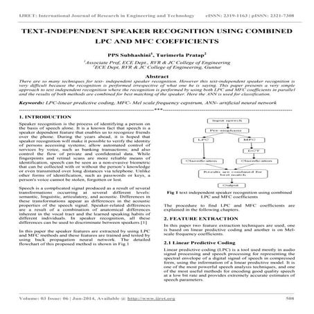 Text independent speaker recognition using combined lpc and mfc coefficients