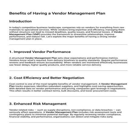 Benefits of Having a Vendor Management Plan
