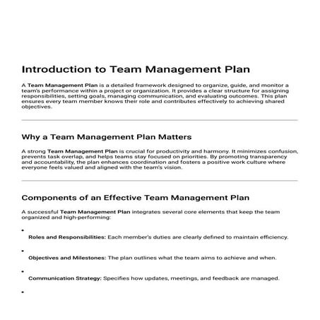 Introduction to Team Management Plan and it importance