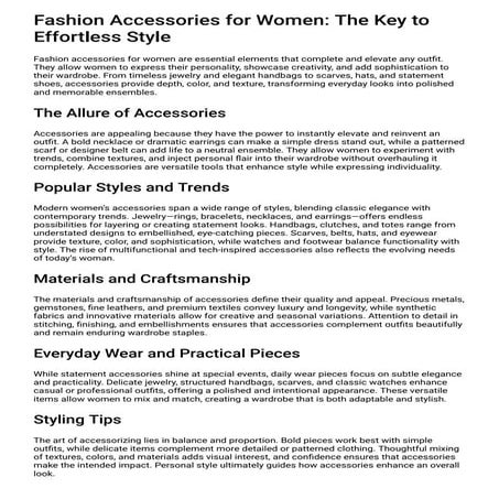 Fashion Accessories for Women: The Key to Effortless Style | PDF