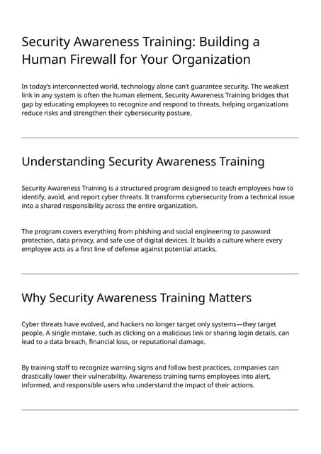 Security Awareness Training: Building a Human Firewall for Your Organization