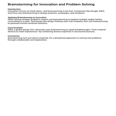 Brainstorming for Innovation and Problem Solving