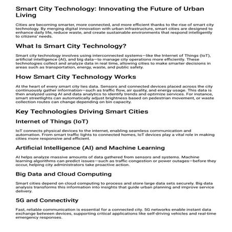 Smart City Technology: Innovating the Future of Urban Living