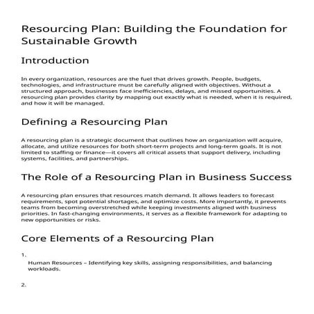 Resourcing Plan: Building the Foundation for Sustainable Growth