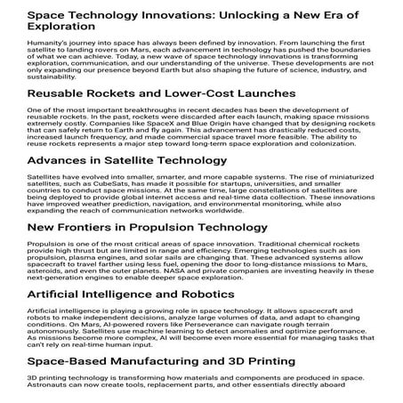 Space Technology Innovations: Unlocking a New Era of Exploration