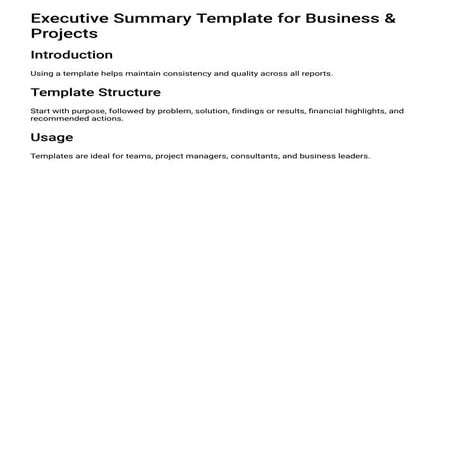 Executive Summary Template for Business & Projects