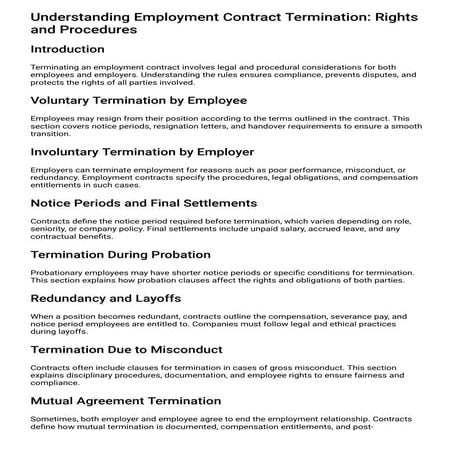 Understanding Employment Contract Termination: Rights and Procedures