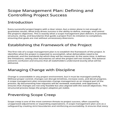 Scope Management Plan: Defining and Controlling Project Success