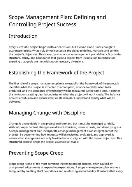Scope Management Plan: Defining and Controlling Project Success
