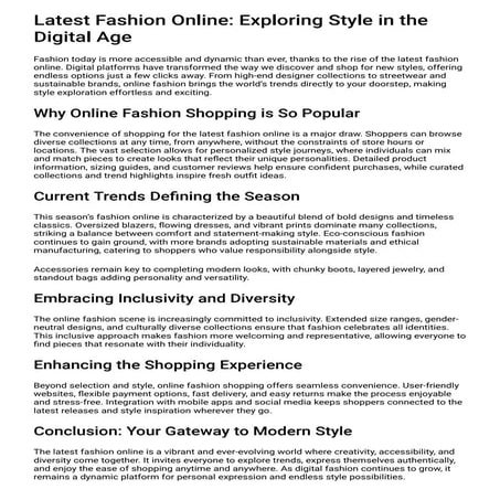Latest Fashion Online: Exploring Style in the Digital Age | PDF
