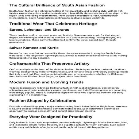 The Cultural Brilliance of South Asian Fashion | PDF