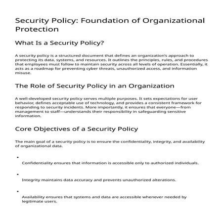 Security Policy: Foundation of Organizational Protection