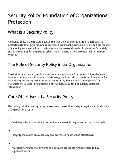 Security Policy: Foundation of Organizational Protection