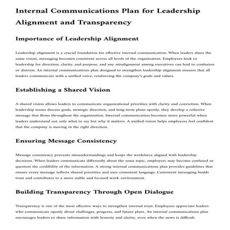 Internal Communications Plan for Leadership Alignment and Transparency