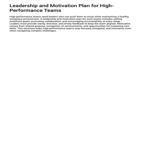 Leadership and Motivation Plan for High-Performance Teams
