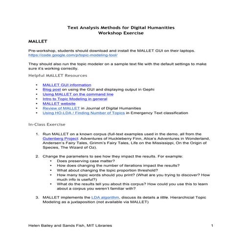 Workshop Exercise: Text Analysis Methods for Digital Humanities