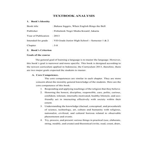 Textbook Analysis - When English Rings the Bell - by Agung Intan