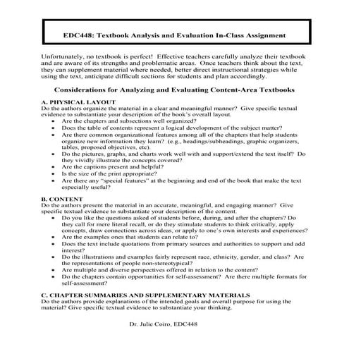 Textbook Evaluation Checklist | DOC