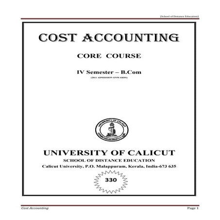 A Textbook of Cost Accounting (Calicut University)