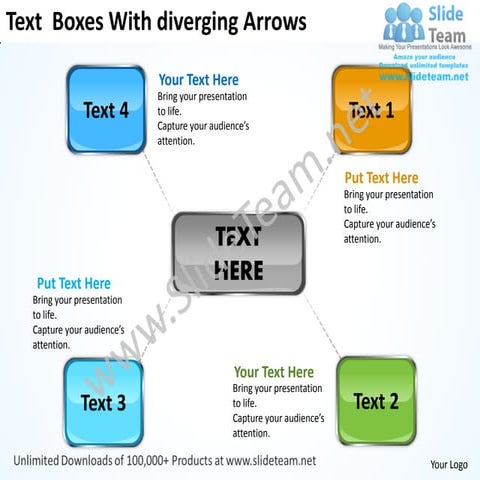 Text boxes with diverging arrows cycle process diagram power point templates
