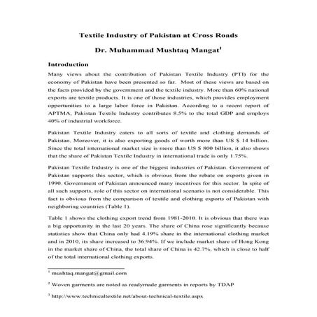 Textile industry of pakistan at cross roads