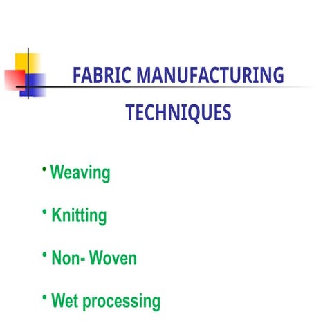 Textiles PPT..Weaving,knitting,non-woven,wet process