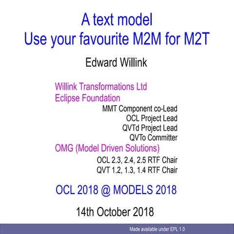 A text model - Use your favourite M2M for M2T