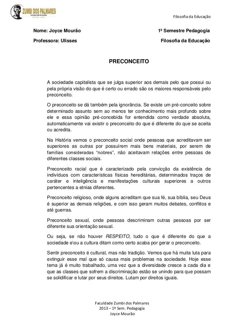 Considerando A Narrativa Acima E Conhecimentos Sobre Preconceito