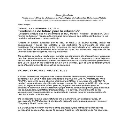 Texto tendencias de futuro para la educación