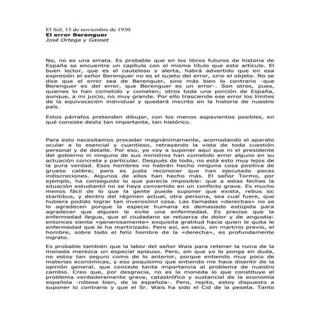 Texto completo de Ortega: El error Berenguer