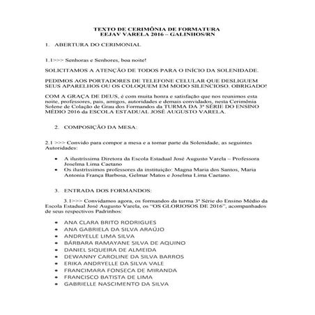 Texto cerimonia formatura 2016 | DOC