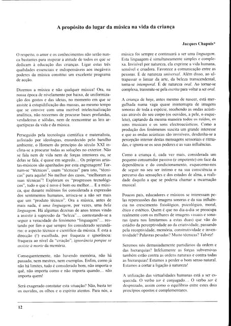 Texto de Chapuis, A propósito do lugar da música na vida da criança. 