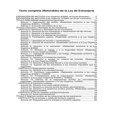 Texto completo (refundido) de la ley de extranjería