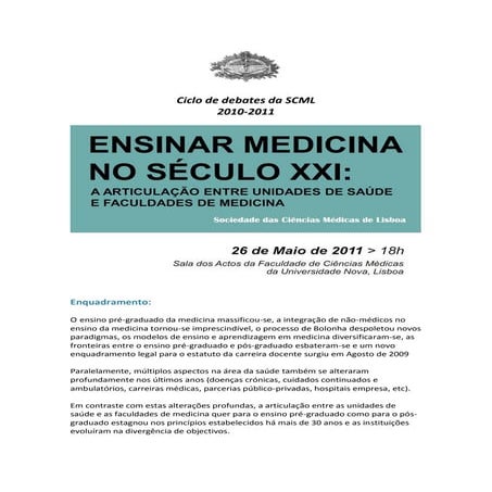 Debate: "Ensinar Medicina no Século XXI: a articulação entre Unidades de Saúde e Faculdades de Medicina" | Texto de Apoio