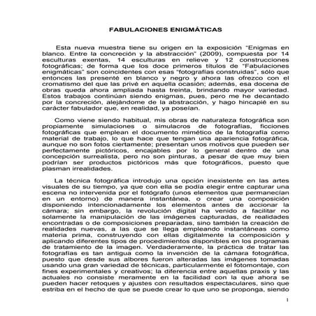 Fabulaciones enigmáticas. Texto de catálogo.
