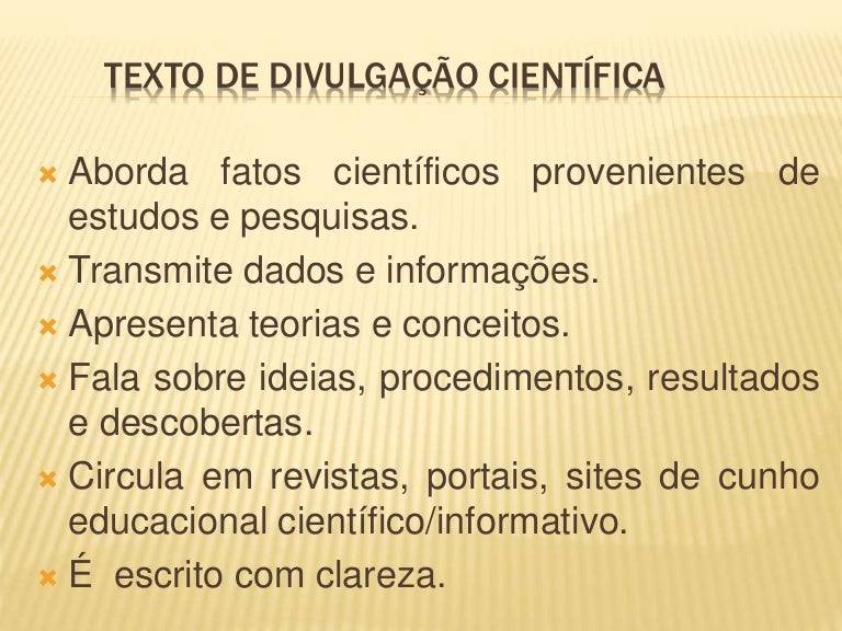 Texto de divulgação científica Texto de divulgação científica
