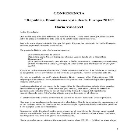 Texto de la conferencia dictada por Darío Valcárcel   RD vista desde la Europ...
