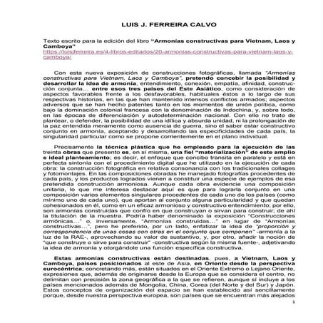 Texto de la exposición “Armonías constructivas para Vietnam, Laos y Camboya”