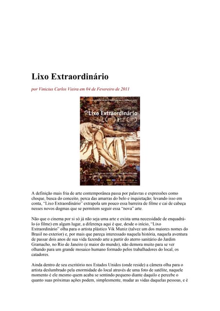 Texto de lixo extraordinário de vik muniz | DOCX