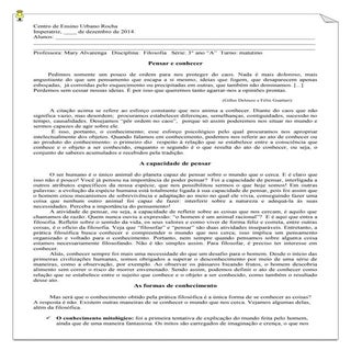 Texto: Pensar e conhecer