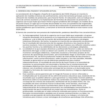 LA EDUCACIÓN EN TIEMPOS DE COVID-19. LO APRENDIDO EN EL PASADO Y PROPUESTAS PARA EL FUTURO