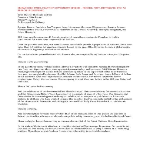 Mike pence's 2016 state of the state address