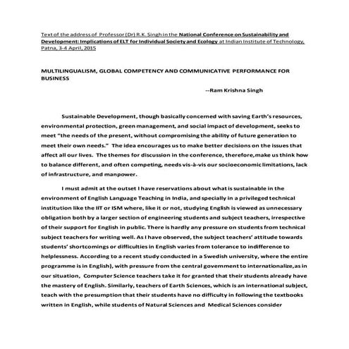 MULTILINGUALISM, GLOBAL COMPETENCY AND COMMUNICATIVE PERFORMANCE FOR BUSINESS...