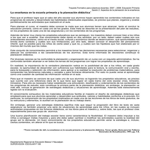 Texto  la enseñanza en la escuela primaria y la planeación d
