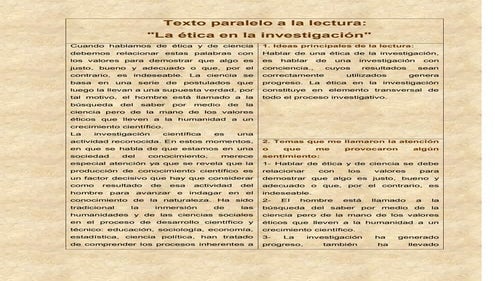 Texto paralelo a la lectura: "La ética en la investigación"