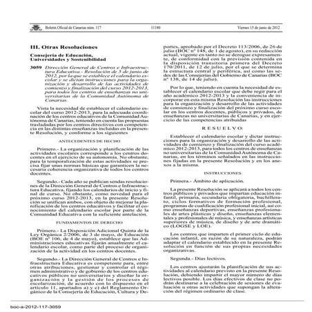 Texto resolución calendario escolar 12 13 del boc