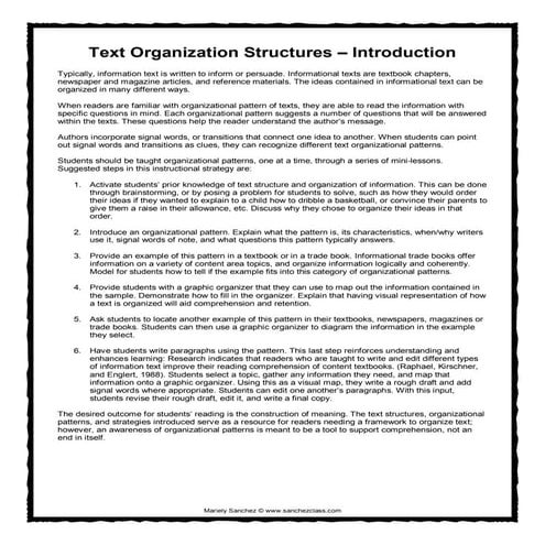 Text organization structures introduction | PDF | Educational ...