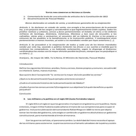 Textos para comentar de historia de españa