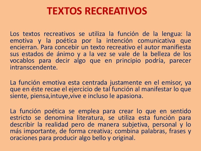 Textos Recreativos Literarios Ejemplos Gufa